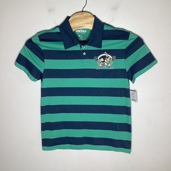 Disney Mens Short Sleeve Mickey and Friends Polo Striped Size Medium NWT - Picture 2 of 6